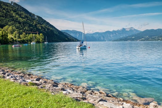 Attersee lake in the mountains of Austria
