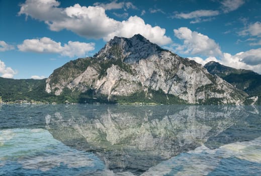 Traunsee lake with reflection on water in Austria