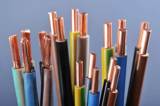Macro detail of various stripped power cables