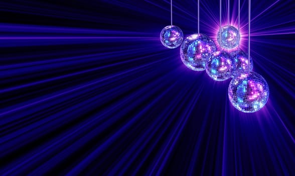 Colorful funky background with mirrored glitter disco balls for party