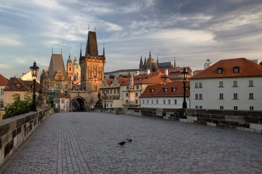Charles Bridge, Mala Strana and Prague Castle in the early morning (Prague, Czech Republic)