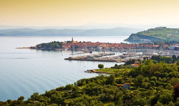 Beautiful coast town Izola - Slovenia from above