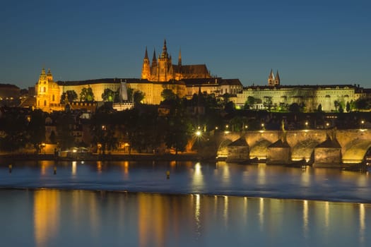 Charles Bridge and Prague Castle at dusk (Prague, Czech Republic)
