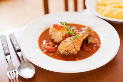 Hot chicken pepper stew close up shoot