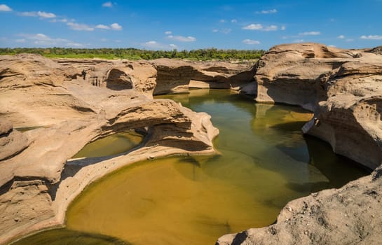 Sam Pan Bok, The Amazing of Rock shape in Mekong River during summer season, Ubon Ratchathani, Thailand.