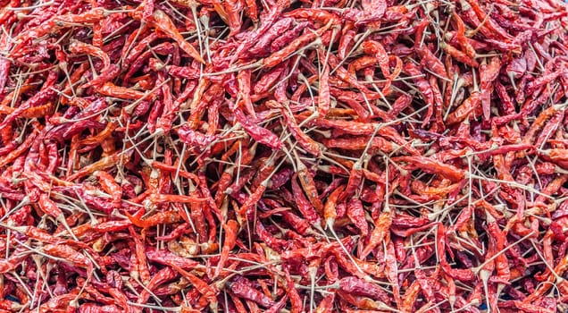 Dried red pepper on display at local market
