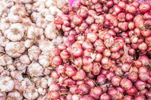 Fresh garlic and shallot on display at local market