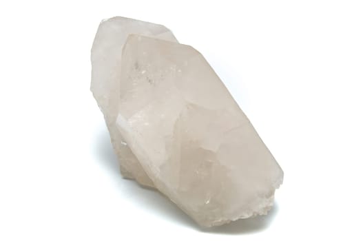 A Large double pointed clear white quartz crystal used for healing over white.