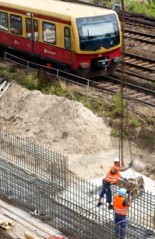 Berlin,Germany – June 16,2014: Track and construction work on the Friedrichshain tram station on 16 June 2014 in Berlin.