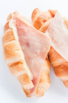 Fresh bake ham cheese croissants isolated on white background