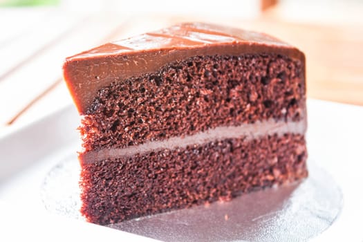 Part of chocolate chiffon cake up close