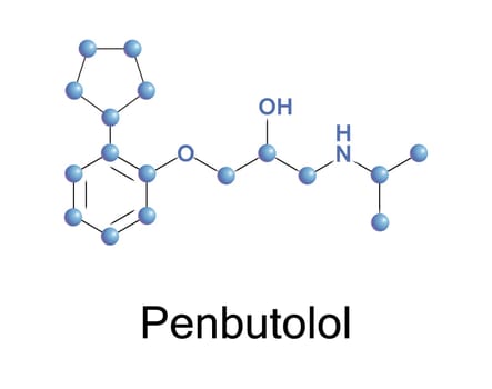 chemical formula of penbutolol, a vector illustration
