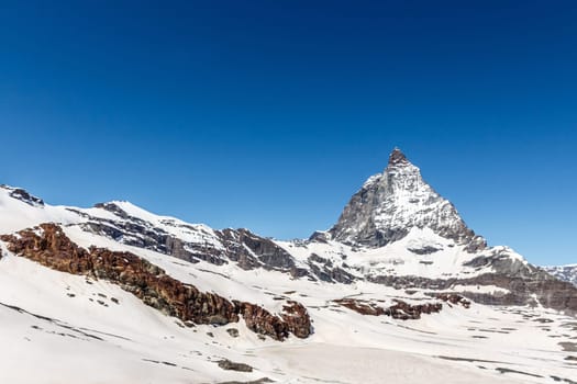 Beautiful mountain Matterhorn with blue sky background, Alps, Zermatt, Switzerland