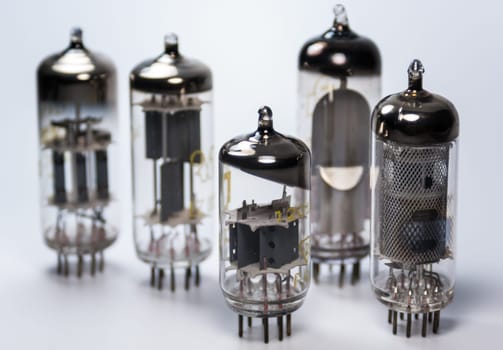 A group of vintage vacuum tubes dating back to the fifties.