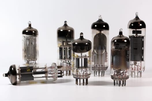 A group of vintage vacuum tubes dating back to the fifties.