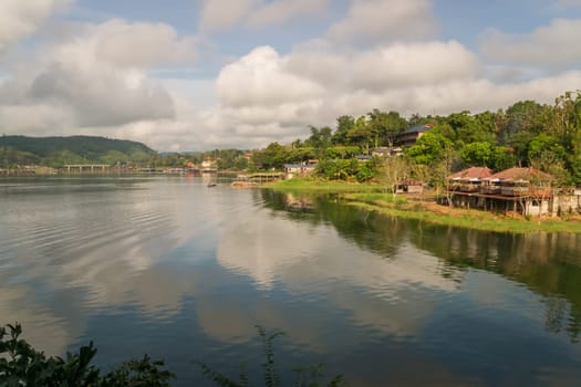 A view over the lakeside of  Songkhla Buri, a remote and beautifully situated Thai town close to the burmese border.