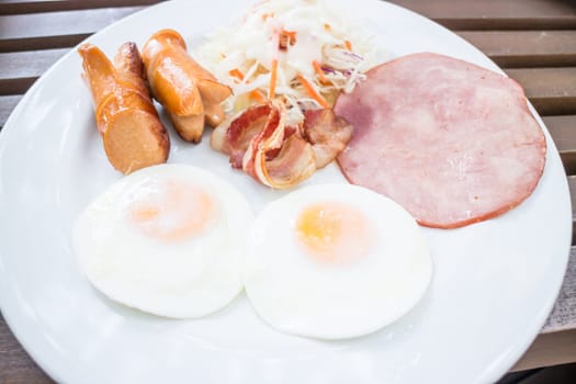 Plate of breakfast with star eggs, stock photo