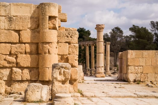 Ruins of the antique roman town Gerasa or Jerash in todays Jordan.