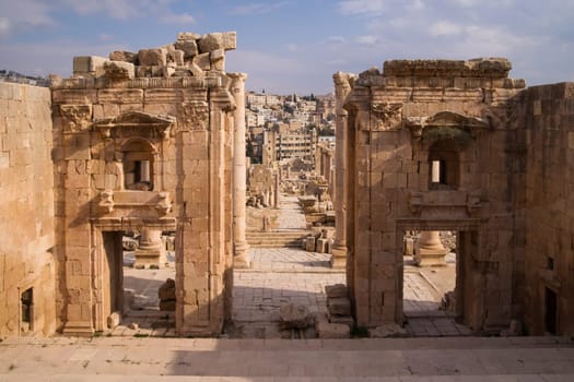 Ruins of the antique roman town Gerasa or Jerash in todays Jordan.
