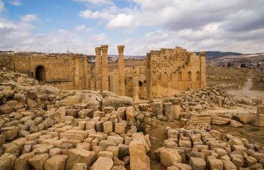 Ruins of the antique roman town Gerasa or Jerash in todays Jordan.