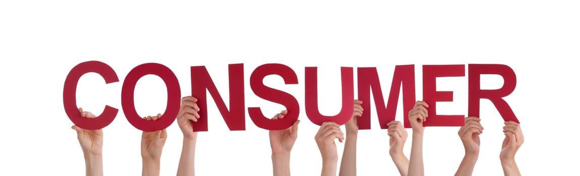 Many People Holding the Word Consumer, Isolated