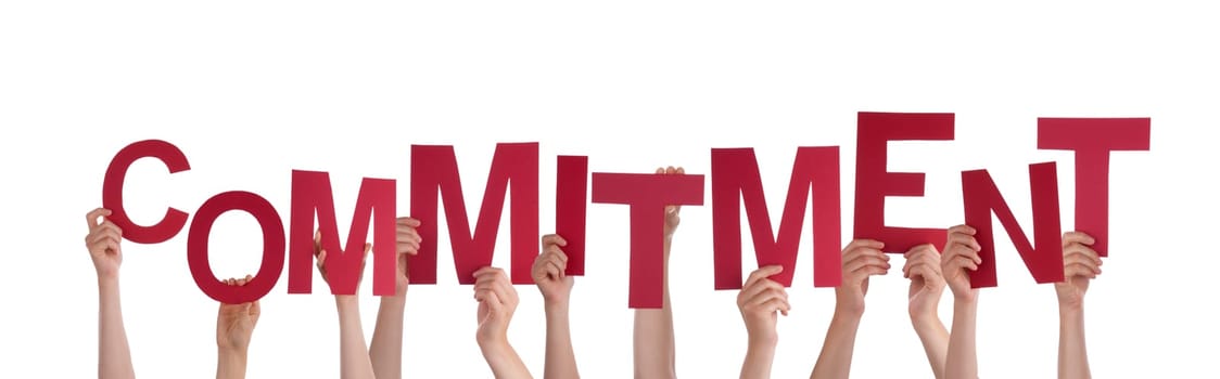 Many Hands Holding the Word Commitment, Isolated