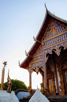 Ancient buddhist temple in northern thailand during sunset
