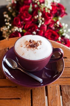 Romantic breakfast coffee and red rose