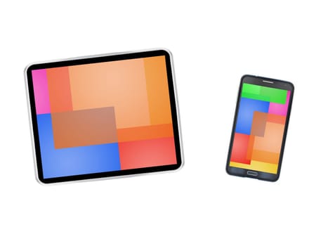 A modern technology device with a colour background