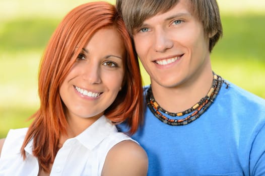 Teenage couple in love smiling boyfriend and girlfriend sunny day