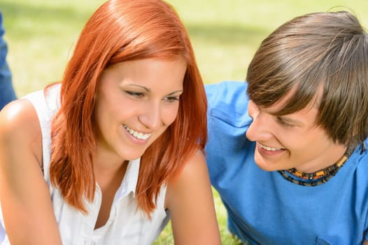First love teenage couple enjoy romantic moment on sunny day