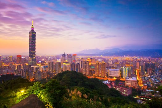 Taipei's City Skyline at sunset with the famous Taipei 101 for adv or others purpose use