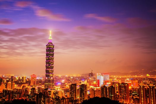 Taipei's City Skyline at sunset with the famous Taipei 101 for adv or others purpose use