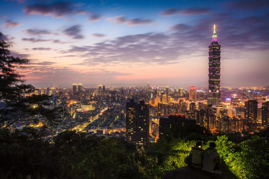 Taipei's City Skyline at sunset with the famous Taipei 101 for adv or others purpose use