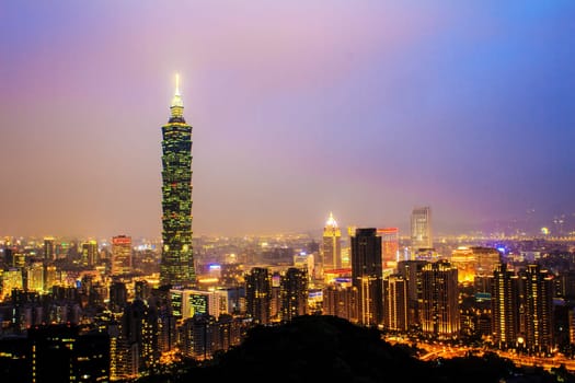 Taipei's City Skyline at sunset with the famous Taipei 101 for adv or others purpose use