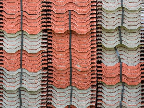 Terracotta roof tile stack for Thai temple