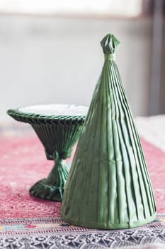 Handmade rituals cone from artificial banana leaf