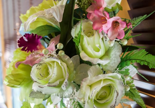 Beautiful plastic flowers bouquet