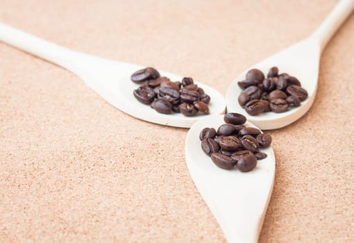 Roast coffee bean in wood spoons