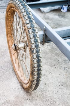 apart of trailer old tyre muddy after used