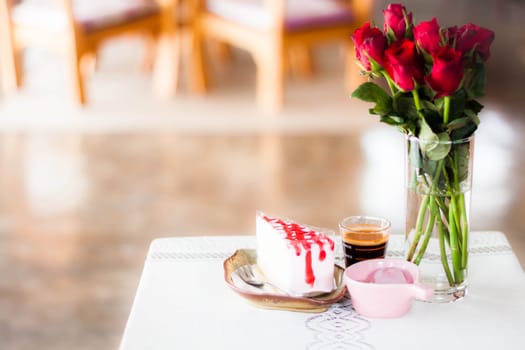 Single coffee espresso shot and homemade cake