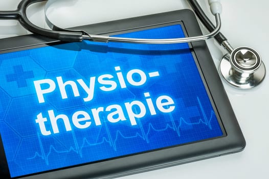 Tablet with the text physiotherapy on display