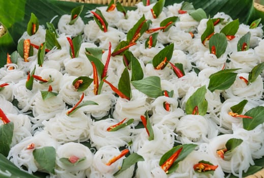 Thai rice noodle (Khanom chin) with chili and Thai basil