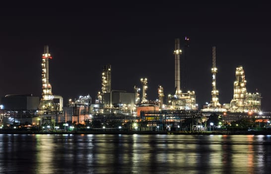 Night scene of petrochemical plant