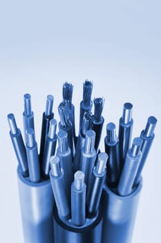 Macro detail of various stripped power cables
