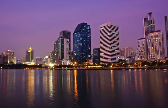 Bangkok city in twilghtlight with reflection