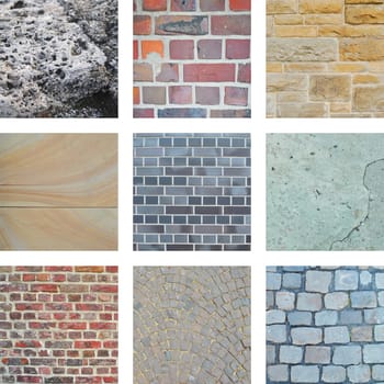 Nine pictures of stones and house walls