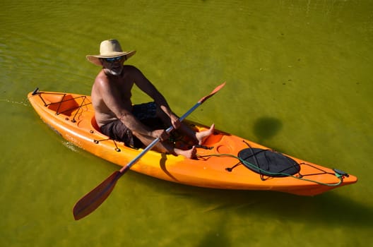 dieter in kayak with hat