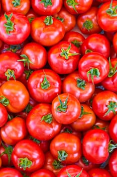 Mature red tomatoes as background