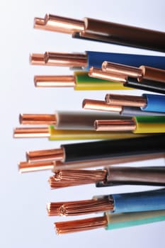 Macro detail of various stripped power cables